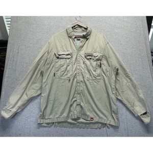 Simms Fishing Shirt Mens‎ XL Beige Cotton Logo Mesh Lined Vented Back Button Up